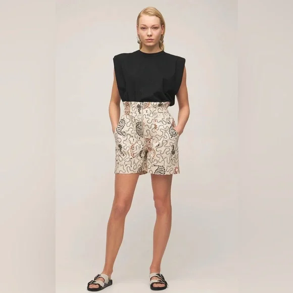 Isabel Marant Etoile Patterned Cream and Black Women Shorts - Picture 1 of 10
